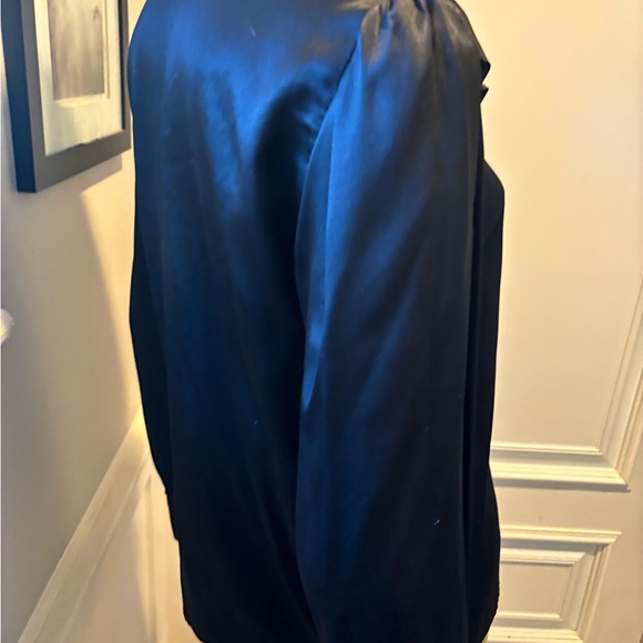 VTG YVES SAINT LAURENT Womens BLACK Long Sleeve Frill SILK CHARMEUSE Blouse Sz S - Picture 6 of 8